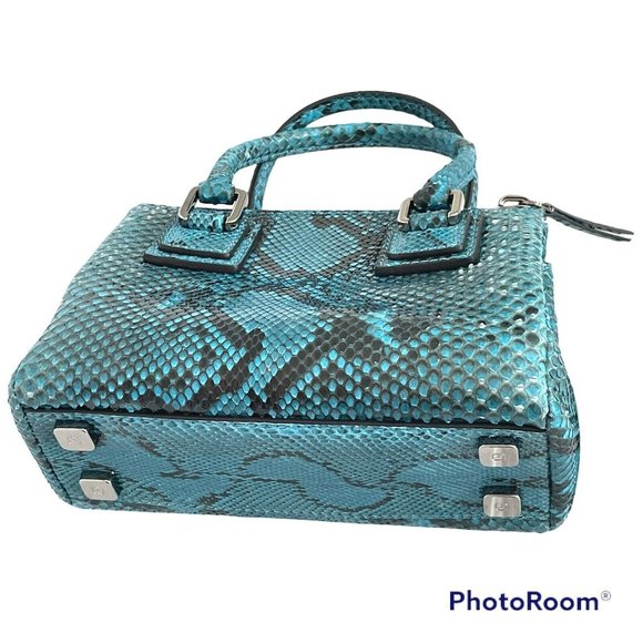 ALEXANDRA CLANCY Python Mini Ashdon Tote Crossbody Bag Blue Black Snakes Italy - Picture 9 of 12